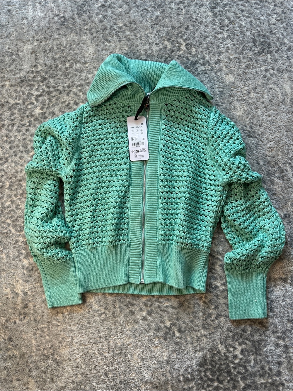 Varley Mint Green Zip-Up Knit Sweater
